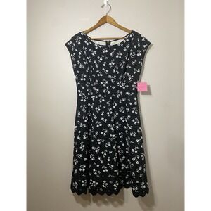 Kate Spade Dress Womens Large Dandelion Floral Short Sleeve Stretch Ponte A-Line